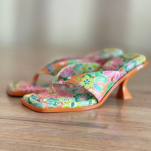Circus by Sam Edelman Shoes - Circus by Sam Edelman Floral Thong Sandals Orange Square Toe Spool Heel Size 7